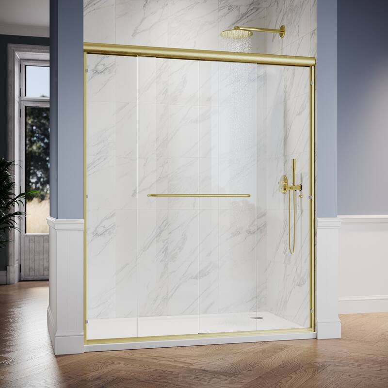 Elegant Double Sliding Shower Door 58.5-60 x 72" Width Cutting Guide Rail Adjustment Reversible installation