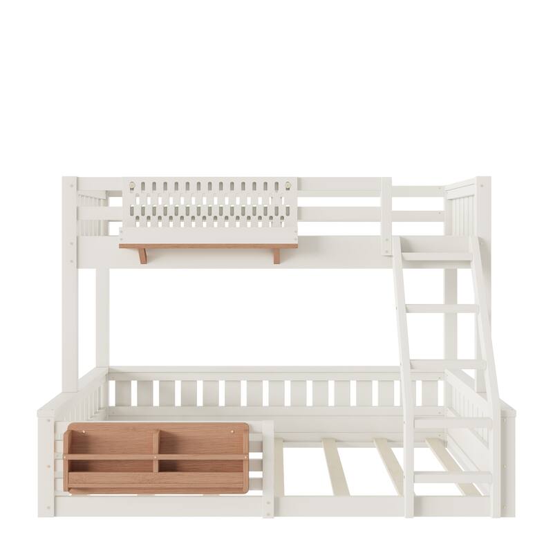 Twin XL over Queen Bunk Bed with Ladder & Guardrails, Built-in Pegboard and Bookshelf, Space-Saving Bunk Bed Frame