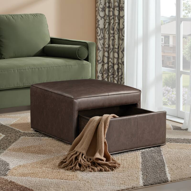 Studio Living Hanson Storage Ottoman in Faux Leather - Chestnut