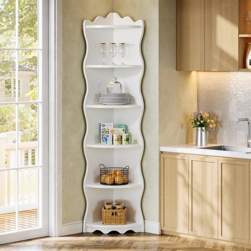 6-Tier Corner Shelf, 70.8 Inch Tall Corner Bookcase and Bookshelves