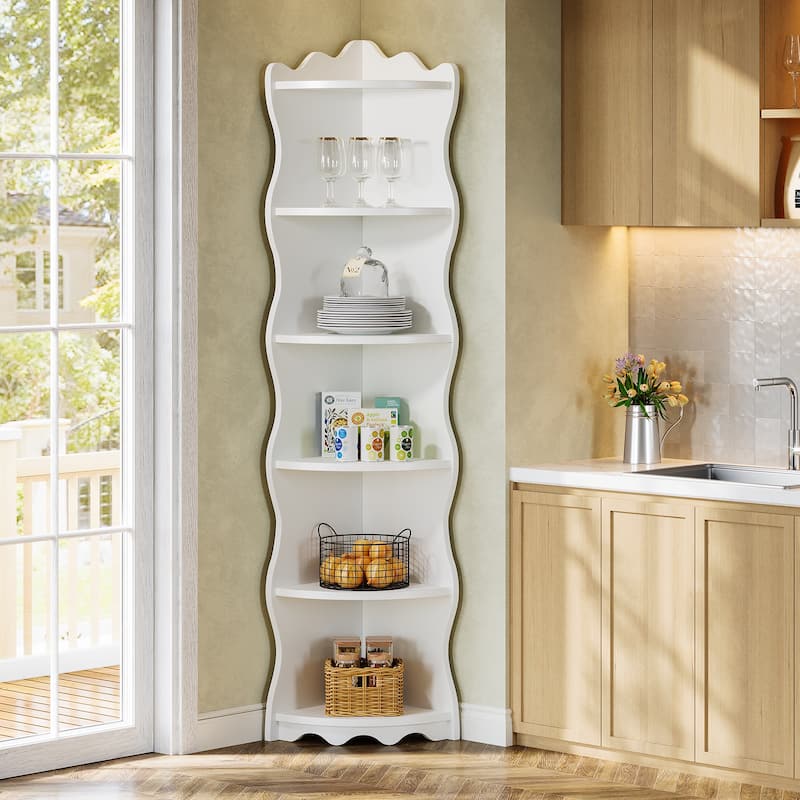 70.8" Tall White Corner Shelf, 6-tier Corner Bookshelf Bookcase - 13.8" D x 13.8" W x 70.8" H