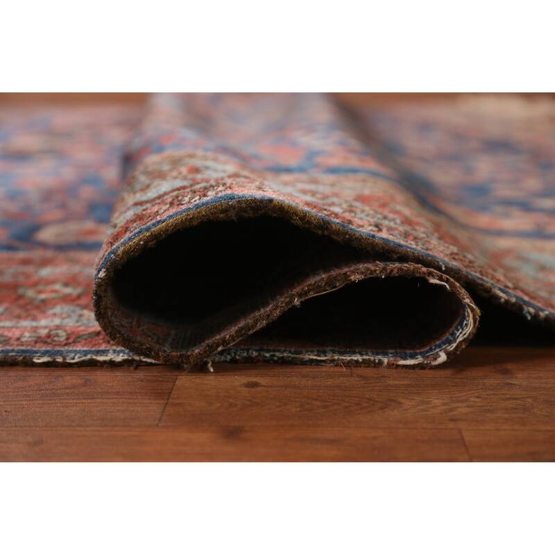 Hand Knotted Oriental 100% Wool Carpet Traditional Geometric Navy Blue & Blues Heriz (serapi) Area Rug - 9' 9'' X 7' 0''