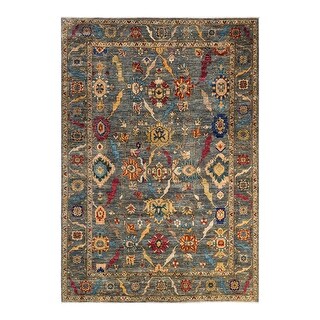 One of a Kind Hand Knotted Traditional Tribal Traditional Area Rug - 8' 10" X 6' 1"