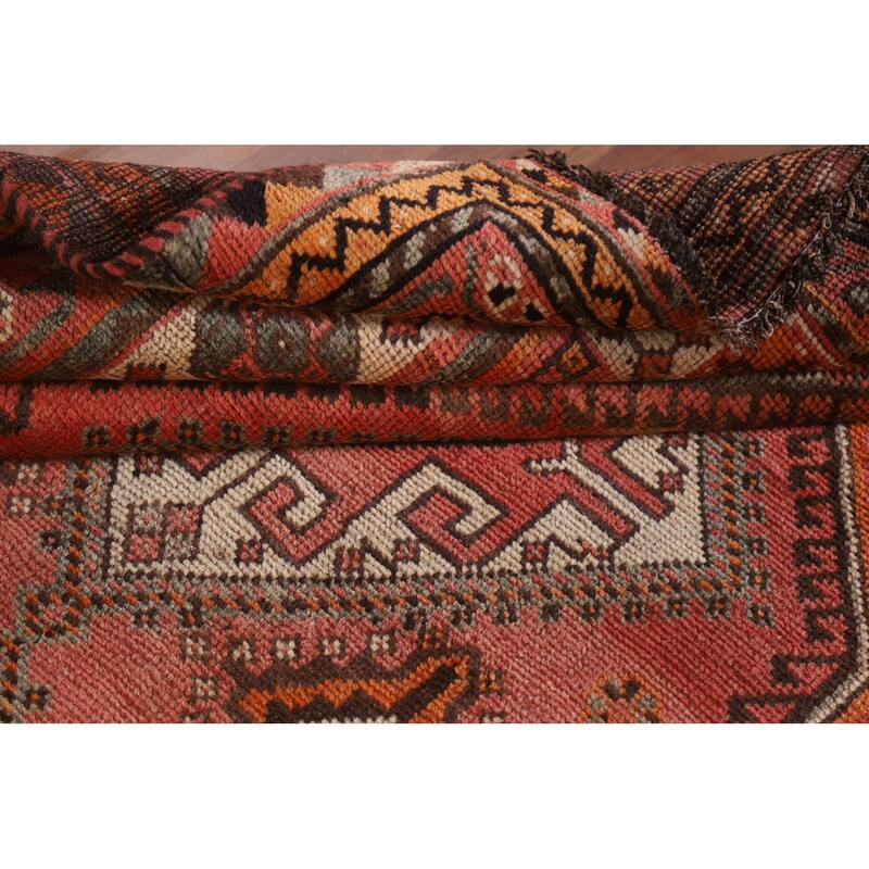 Hand Knotted Oriental 100% Wool Carpet Traditional Tribal Pink Qashqai Area Rug - 7' 10'' X 4' 10''