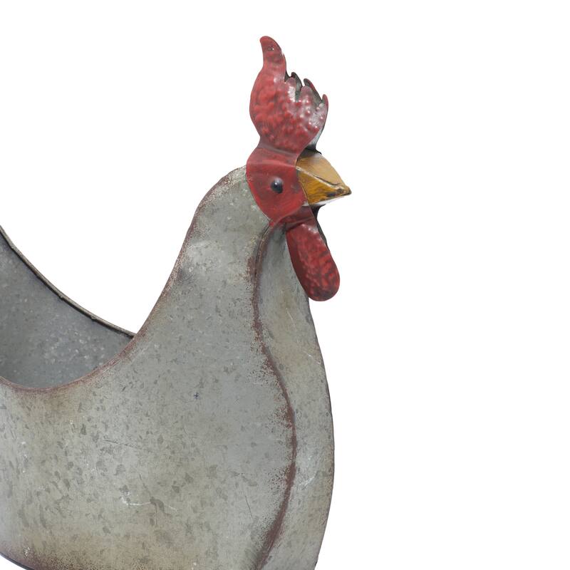 Metal Rooster Planter - Gray - Roche River Decor - 8"W x 12"L x 16"H