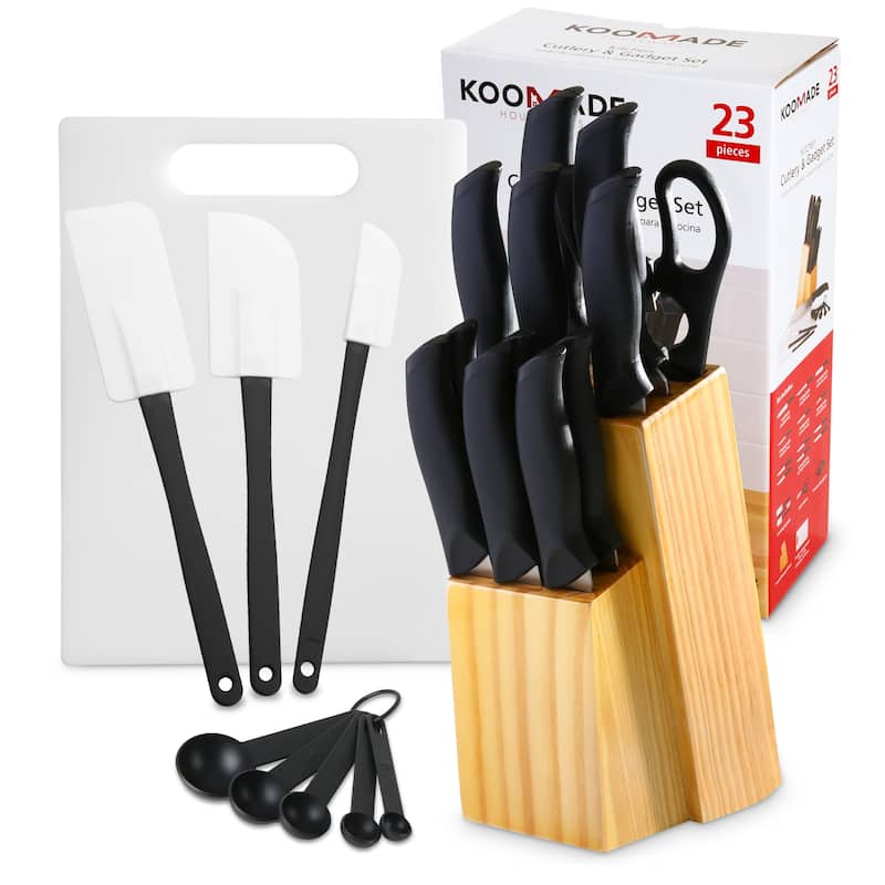 23-Piece Kitchen Knife Set With Wooden Block Set Stainless Steel - Service for 2