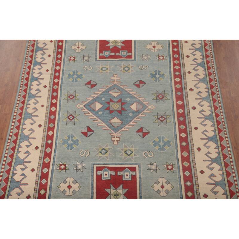 Geometric Kazak Oriental Area Rug Handmade Traditional Wool Carpet - 6'11" x 9'5"