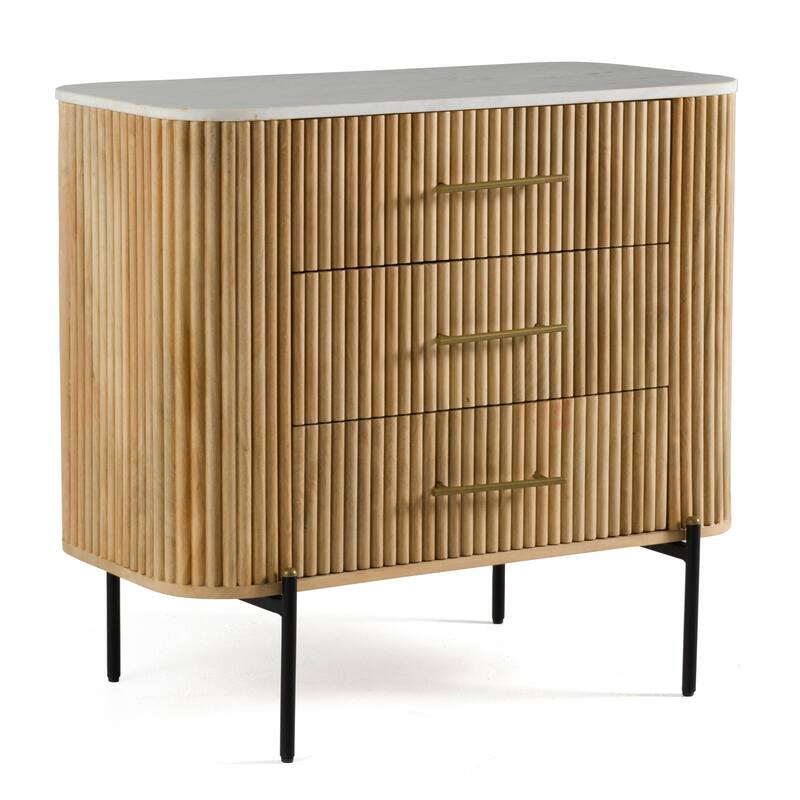 Modrest Cambridge Modern White Marble & Washed Mango 3 Drawer Dresser