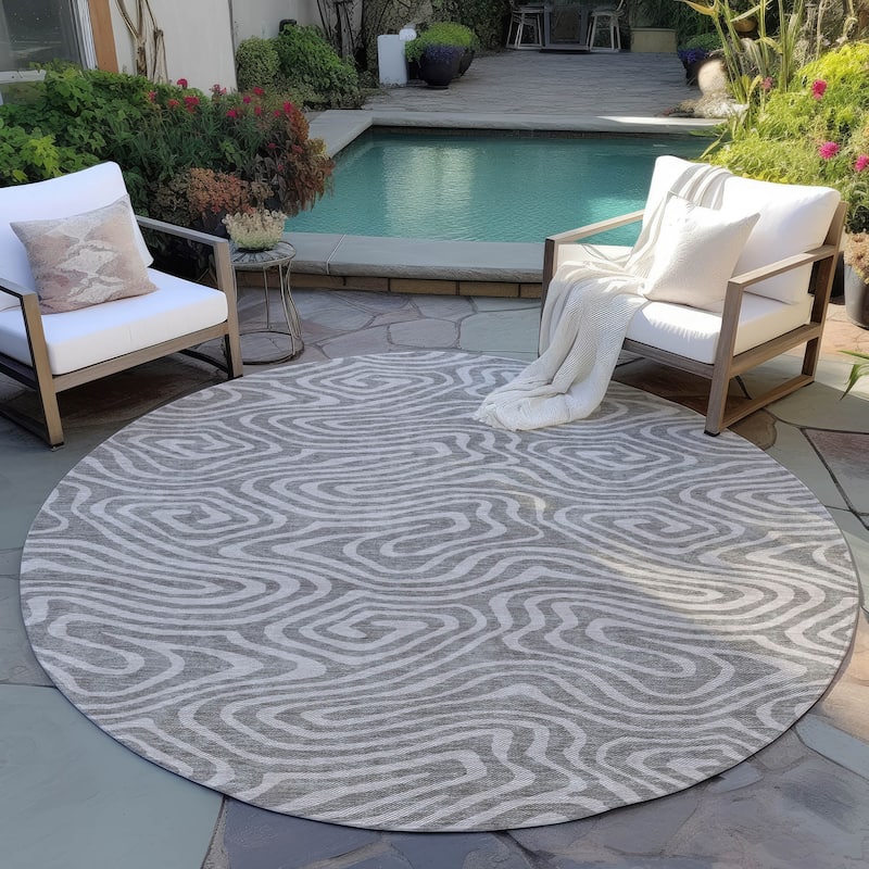 Machine Washable Indoor/ Outdoor Abstract Modern Chantille Rug - Taupe - 8' x 8'