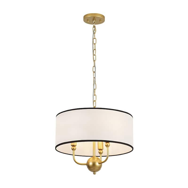 Classic 3-Light Black Edge Linen Drum Pendant - 15.7 in