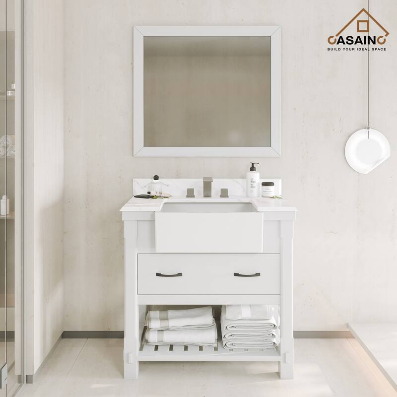 CASAINC 36"48"60" Farmhouse Bathroom Vanity with Sink in White