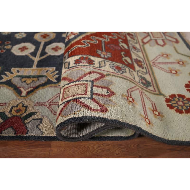 Blue Geometric Heriz Serapi Indian Area Rug Handmade Wool Carpet - 8'0"x 9'9"