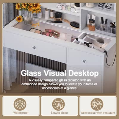 43.2" Vanity Desk with LED Mirror and Lights
