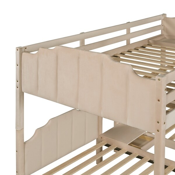 Triple Bunk Bed with Drawers, Full Over Twin & Twin Velvet