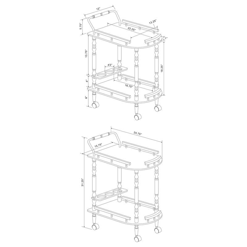 Palmer Merlot 2-tier Rectangular Wood Bar Cart