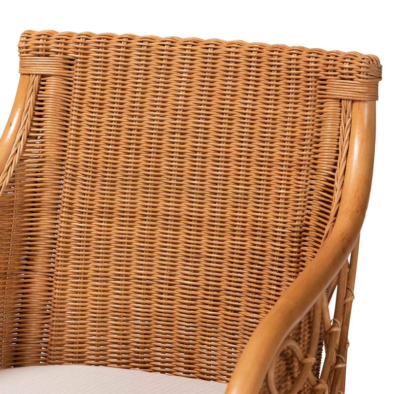 Tudor 5-Piece Rattan Dining Set - Round Wicker Table with Scallop Edge and 4 Armchairs, Handwoven Boho Coastal Style for Dining