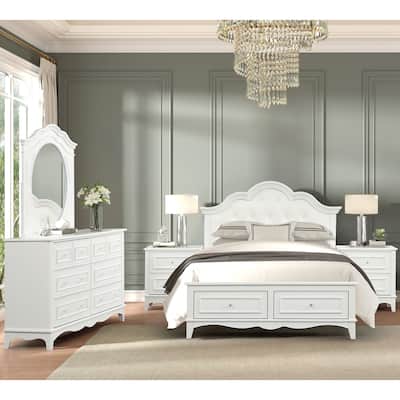 Furniture of America Lindsey Traditional 5-Piece White Platform Bedroom Set with Tufted Headboard
