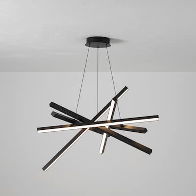 55-Watt 6-Light Modern Industrial Black Sputnik Rectangle Metal Integrated LED Chandelier for Living Room