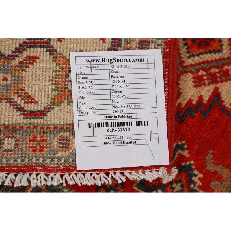 Traditional Red Foyer Rug Hand-Knotted Geometric Wool Carpet - 2'9"x 4'1"