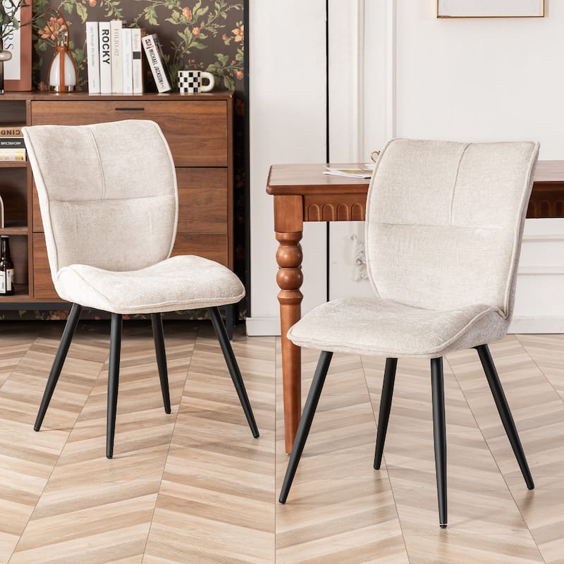 Fabric Upholstered High Back Dining Chairs Set of 2 - White