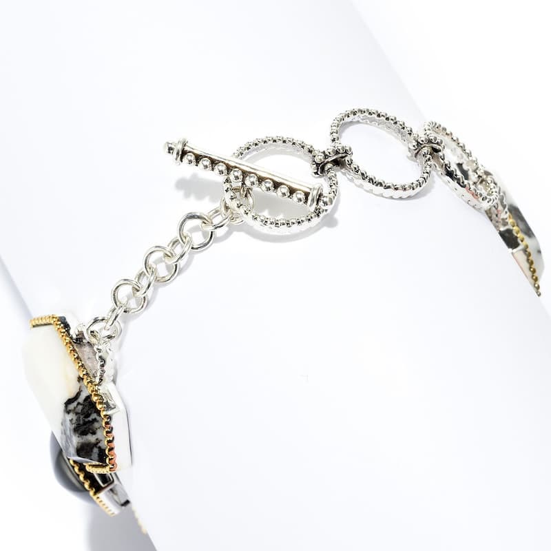 925 Sterling Silver White Buffalo and Black Agate Bracelet