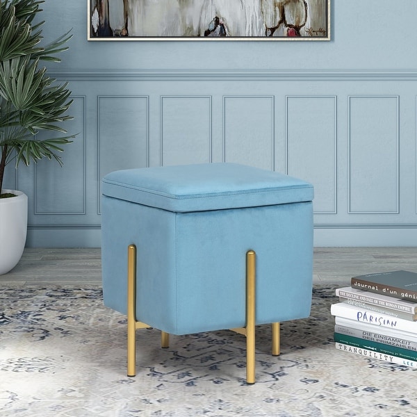 Adeco Square Velvet Storage Ottoman Multi Function Vanity