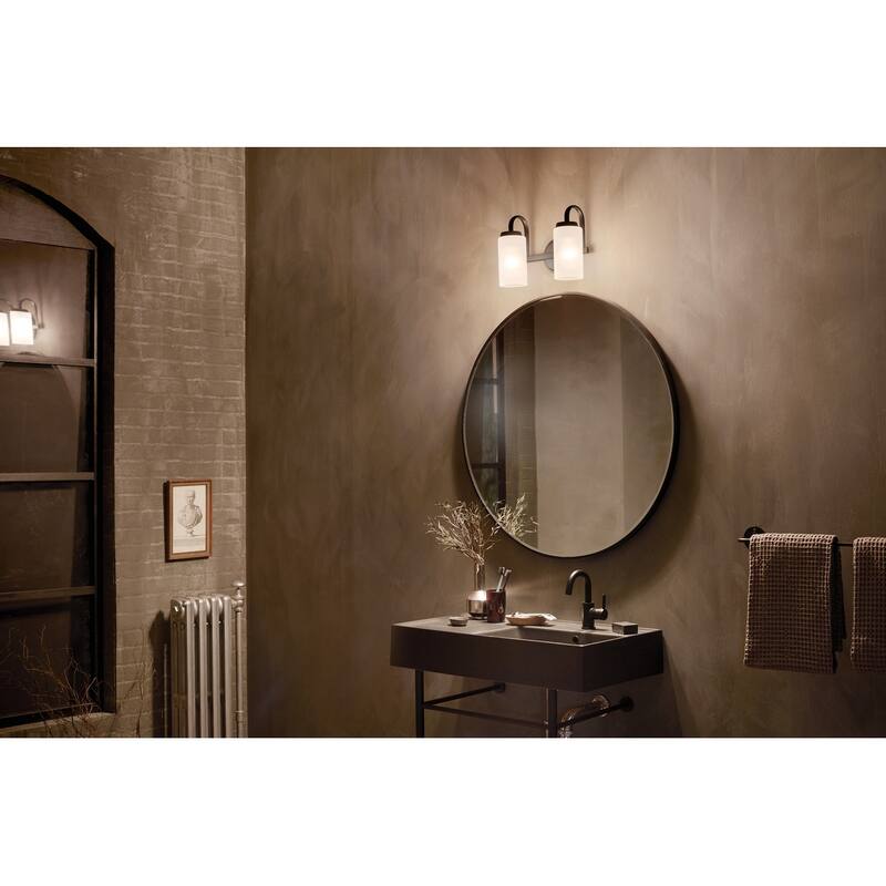 Kichler Lighting Kennewick 2-Light Vanity Light Black with Etched Glass