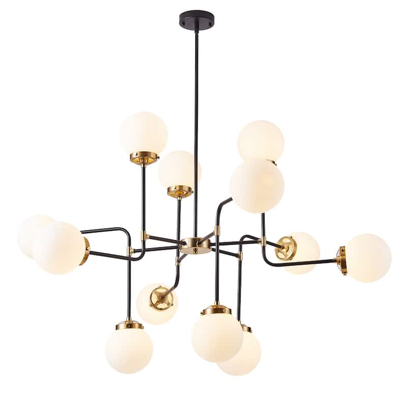 Modern Black 12-Light Sputnik Pendant Lamp with White Glass Shade