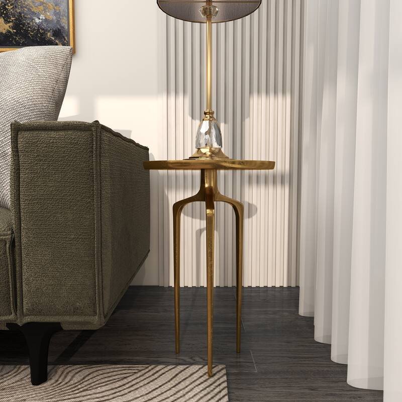 Aluminum Metal Tray Inspired Top Accent Table with 3 Tripod Legs - Gold, Silver or Black - Roche River Decor