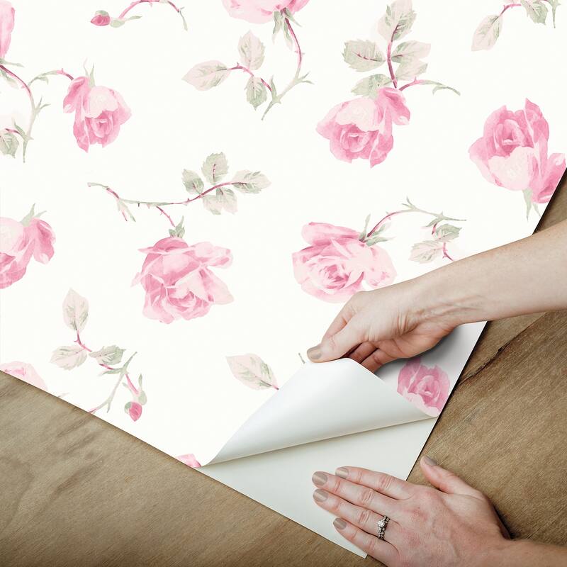 LoveShackFancy Ribbon Rosa Chateau Rose Peel and Stick Wallpaper