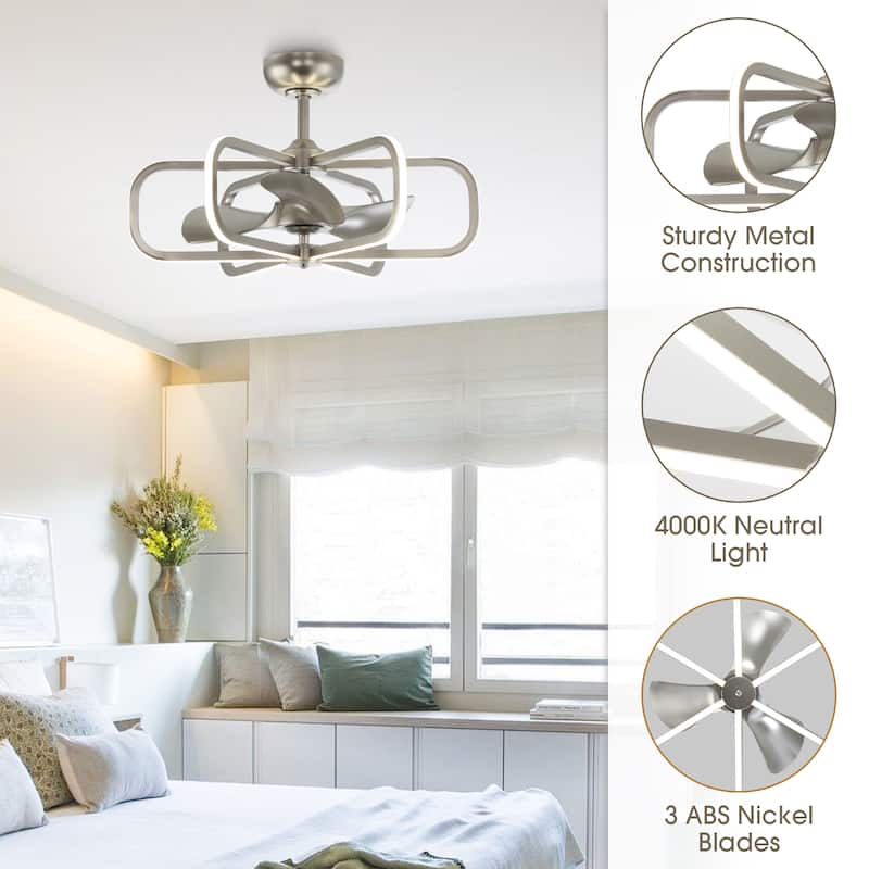 29" Modern Nickel Bladeless LED Ceiling Fan Chandelier with Light and Remote
