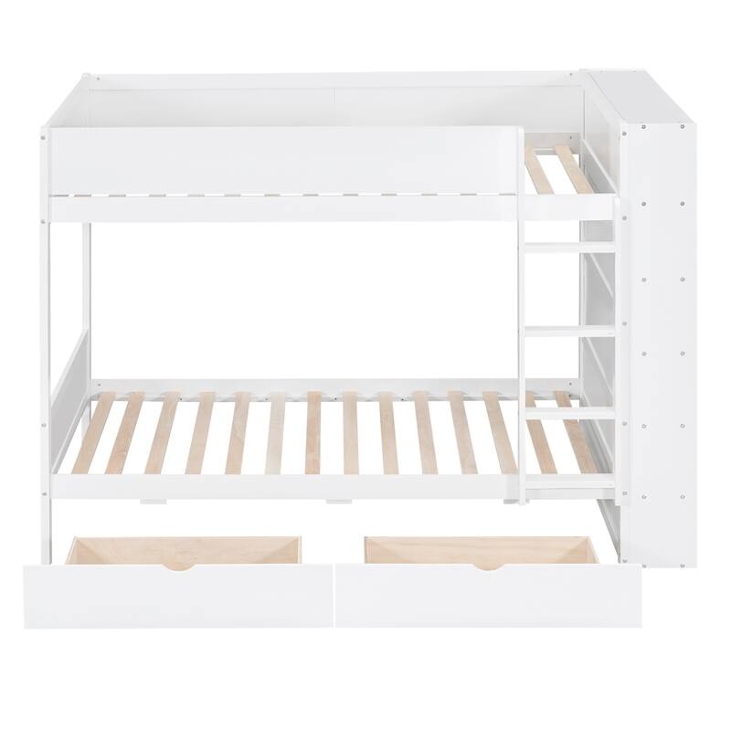 White Twin over Twin Bunk Bed with 2 Drawers & Multi-layer Cabinet, Space-Saving Kids Furniture