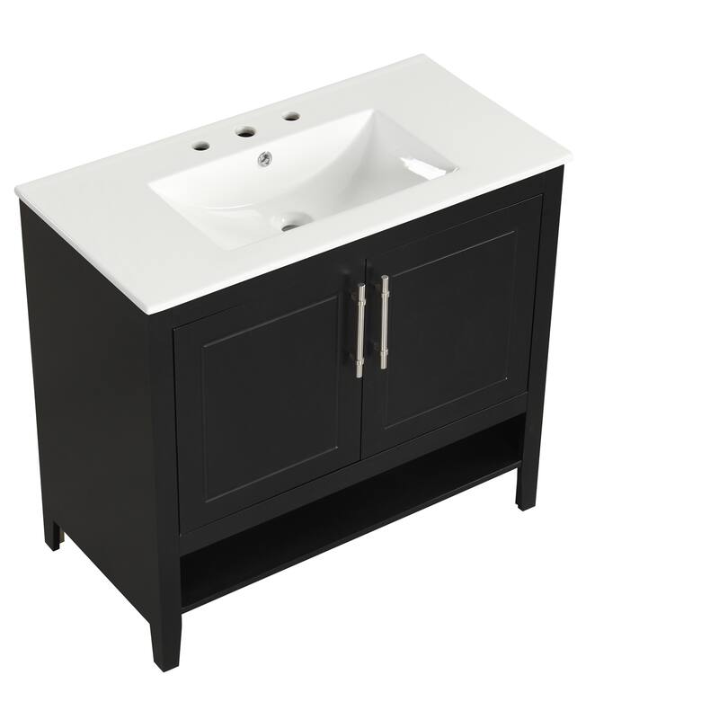 Bathroom Vanity with Sink, Bathroom Storage Cabinet with Doors and Drawers, Solid Wood Bathroom Cabinet with Shelf