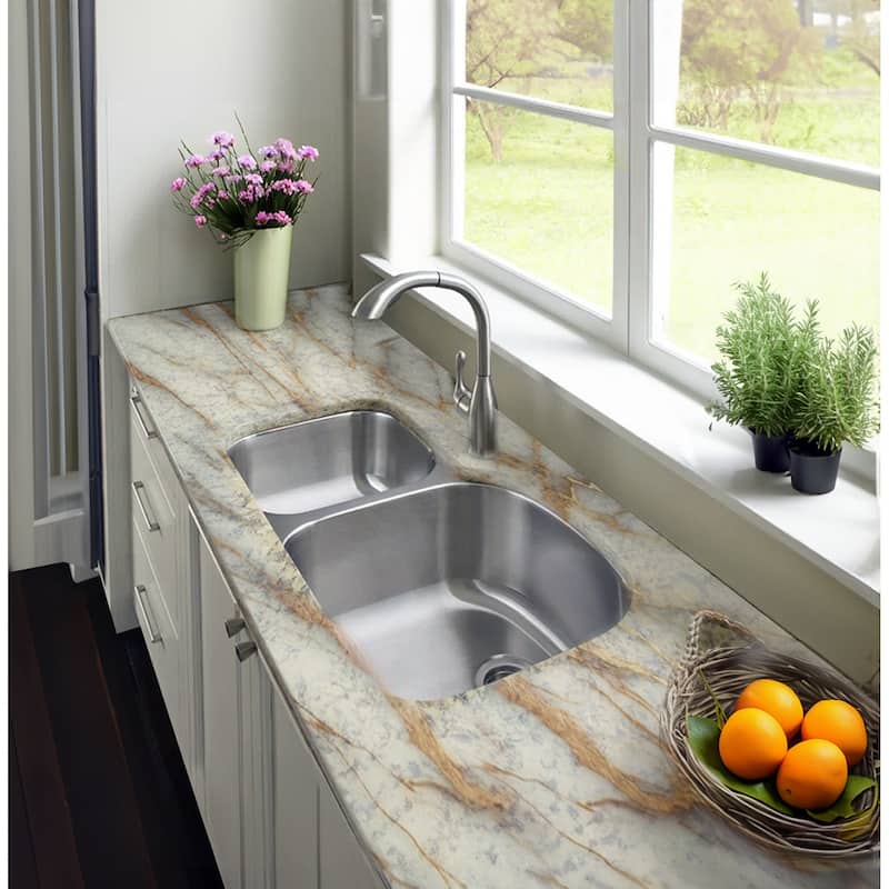 Highpoint Collection Stainless Steel Undermount 70/30 Ratio Double Bowl Kitchen Sink