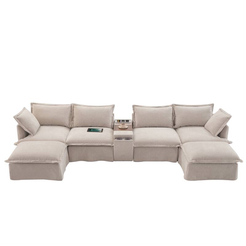 131" Chenille U-Shaped Modular Sectional Sofa with Console