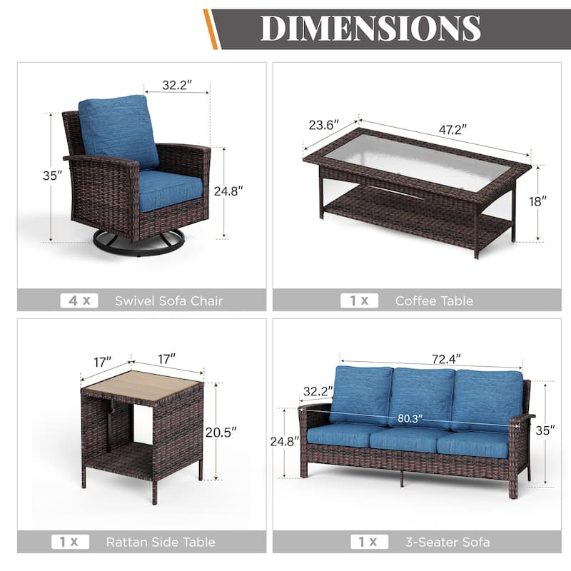 MAISON ARTS 7-Piece Extra-Large Patio Wicker Sofa Conversation Set with Table, Oversize Seat with 5.5'' Thick Padded Cushion