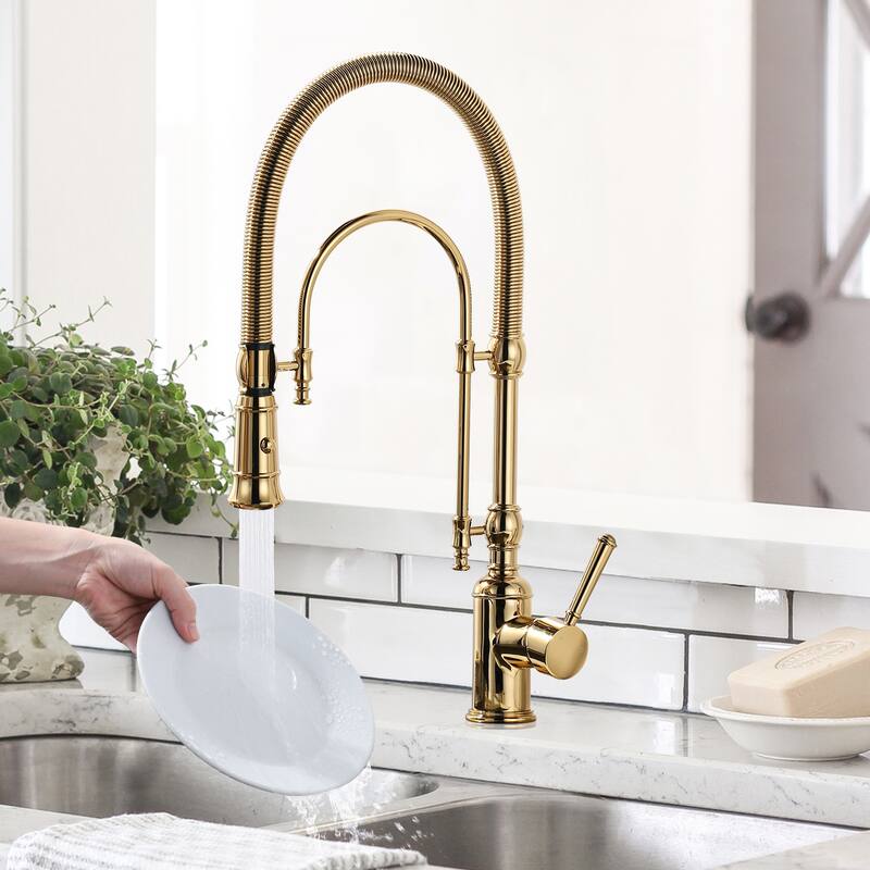 WOWOW Single Handle Gooseneck Pull Down Sprayer Kitchen Faucet