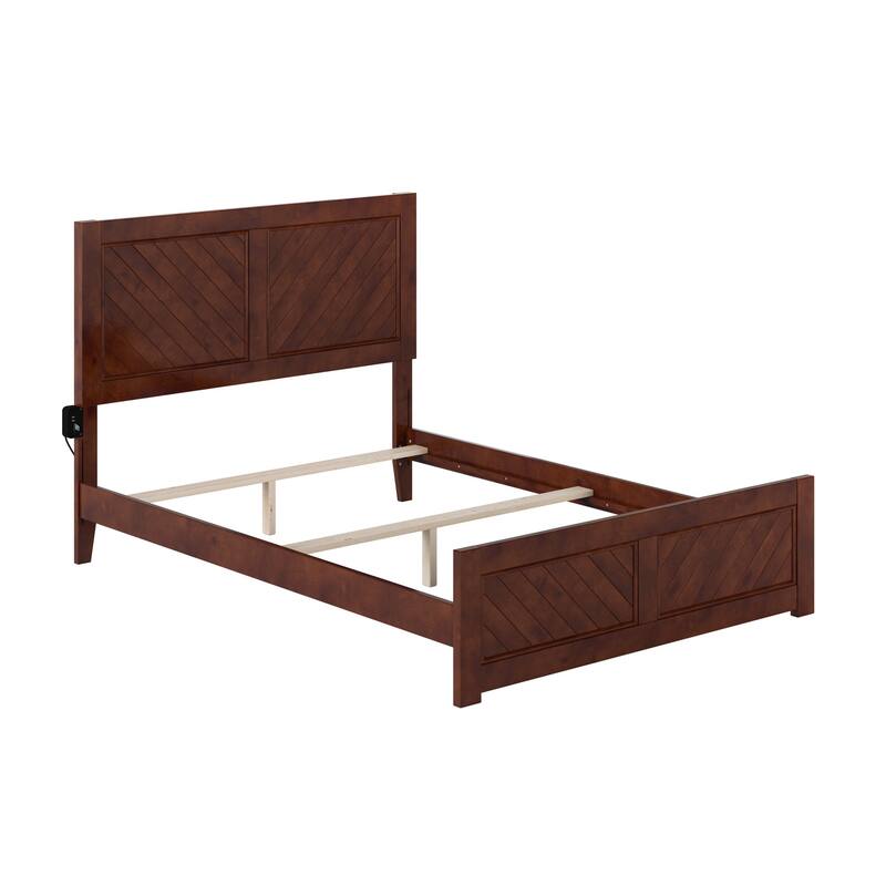 Full Bed Frame with USB Charger, Modern Platform Bed, Walnut Finish, 82.75"L, 800 lbs Capacity