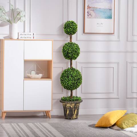 4 Ft Artificial Boxwood Topiary Tree Green Ball Decorative Tree