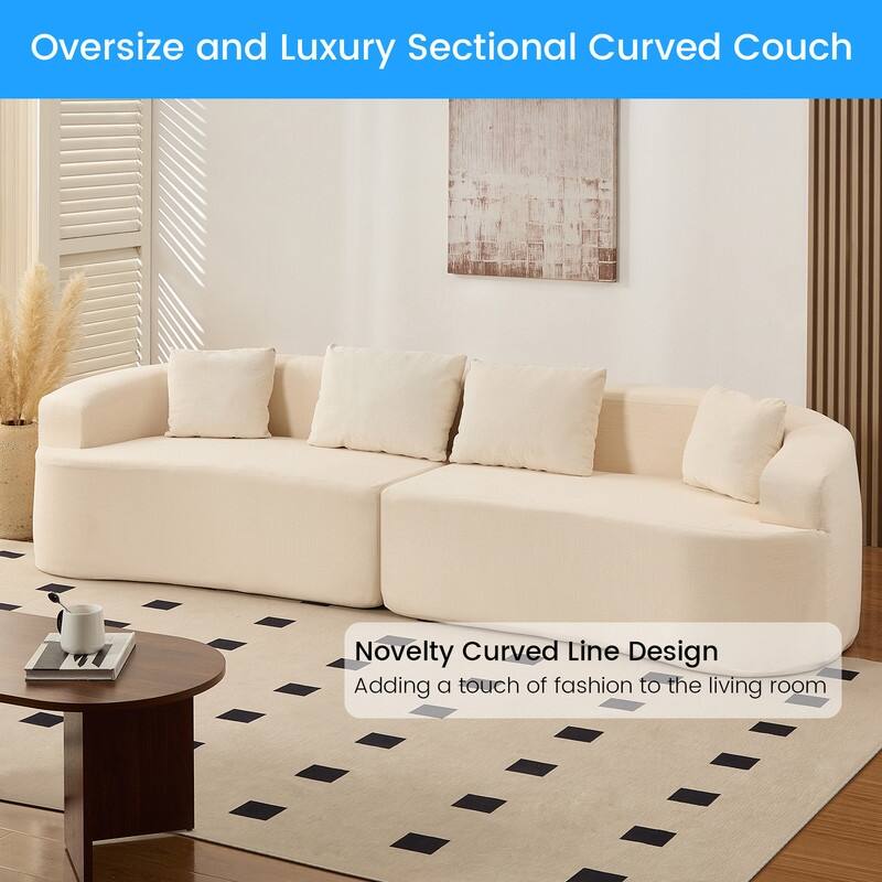 Mixoy 112" Curved Modular Sectional Sofa in Chenille Fabric Modern Minimalist Design Compressed No Assembly Required