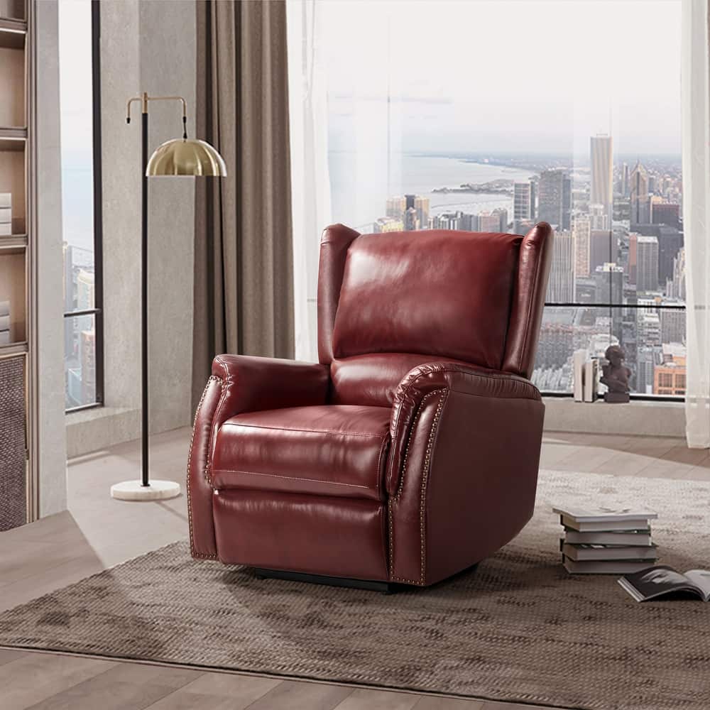 Eliseo Traditional Genuine Leather Wooden Upholstery Power Recliner with USB Port and Wingback Design