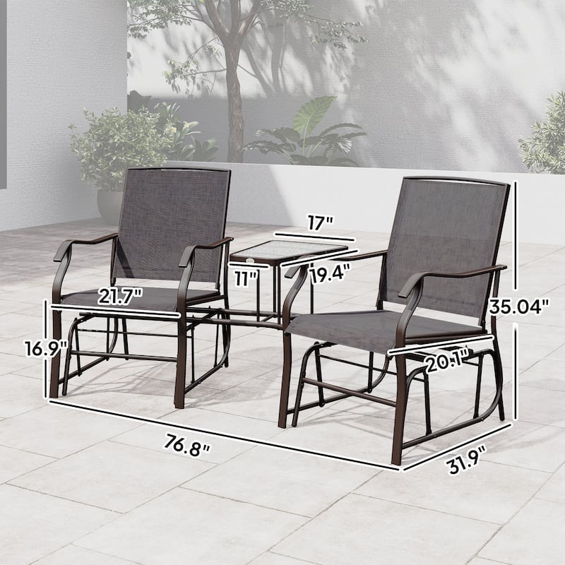 Outsunny 3-pc. Outdoor Sling Fabric Gliding Rocker Chairs w/ Table