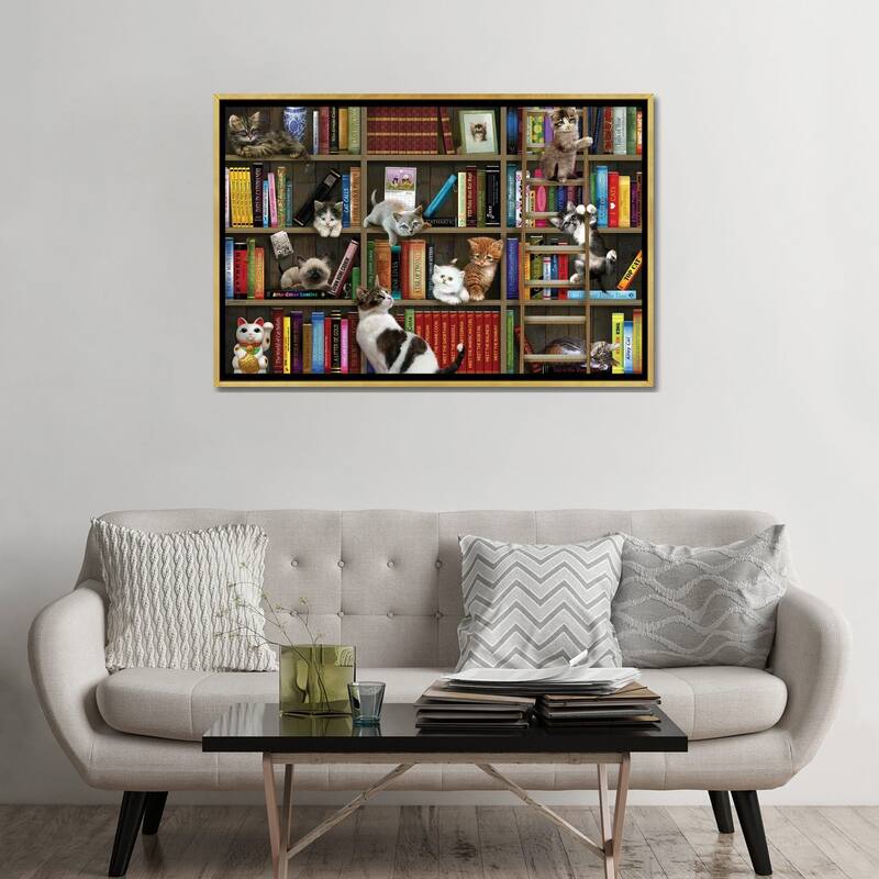 iCanvas "Library Kitties" by Giordano Studios Framed Canvas Print
