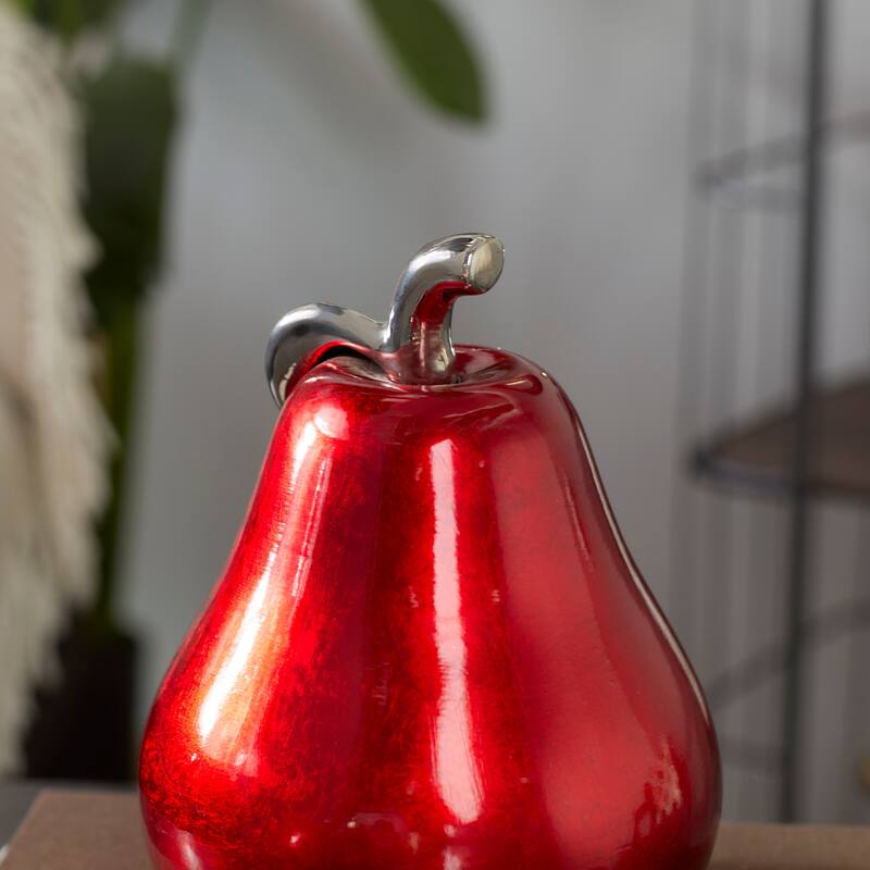Copper Grove Kitty Red Ceramic Pear and Apple (Set of 2)