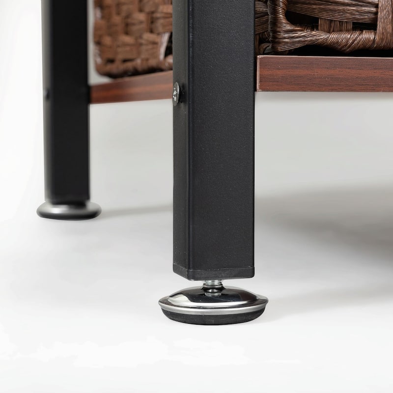 Metal Coffee Table with Lifting Top and Hidden Storage Space, Removable Wicker Baskets