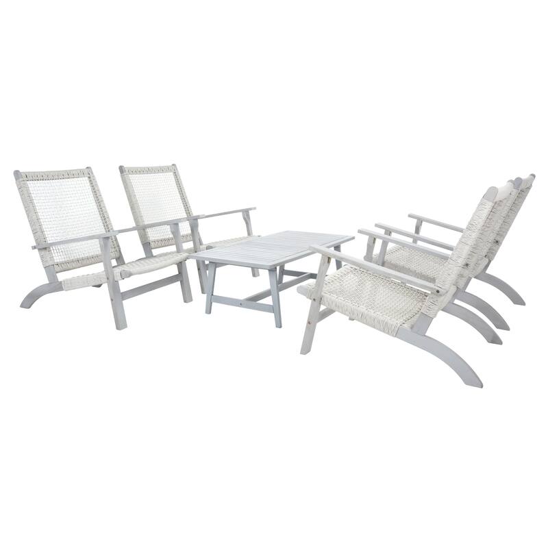 SAFAVIEH Outdoor Tuong 5-Piece Acacia Wood Coffee Set - 27Wx48Dx26H