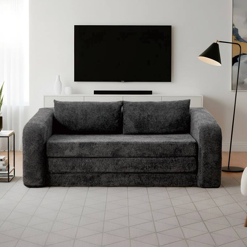 71.2"W 2-in-1 Foldable Pull Out Loveseat Sofa Bed Equipped with Armrest & Backrest Pillows