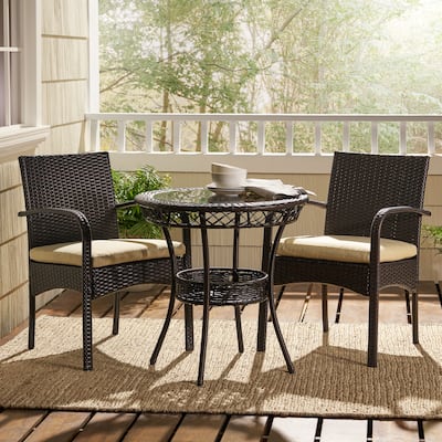 Ridley Outdoor 3-piece Wicker Bistro Set with Cushions by Christopher Knight Home - N/A
