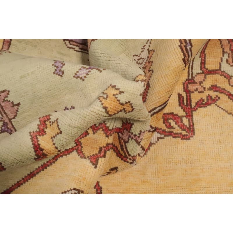 Hand Knotted Oriental 100% Wool Carpet Transitional Geometric Green Oushak Area Rug - 7' 8'' X 5' 11''