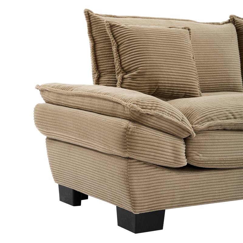 Corduroy Upholstered Loveseat Sofa, 2 Seater Sofa with Pillows, Deep Seat Sectional Sofa with Removable Cushions